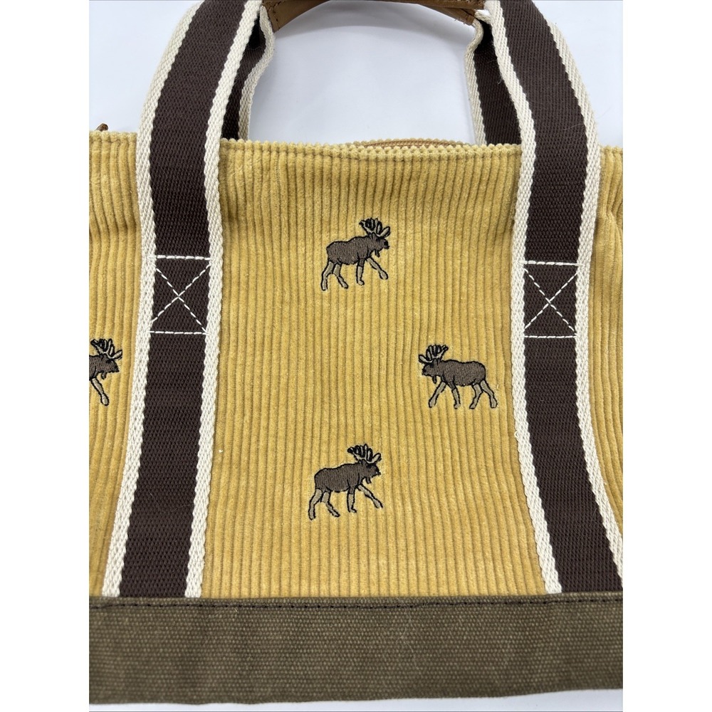 Vintage LL Bean Corduroy Boat & Tote Bag - Rare Moose Embroidery & Leather Strap - Picture 2 of 7